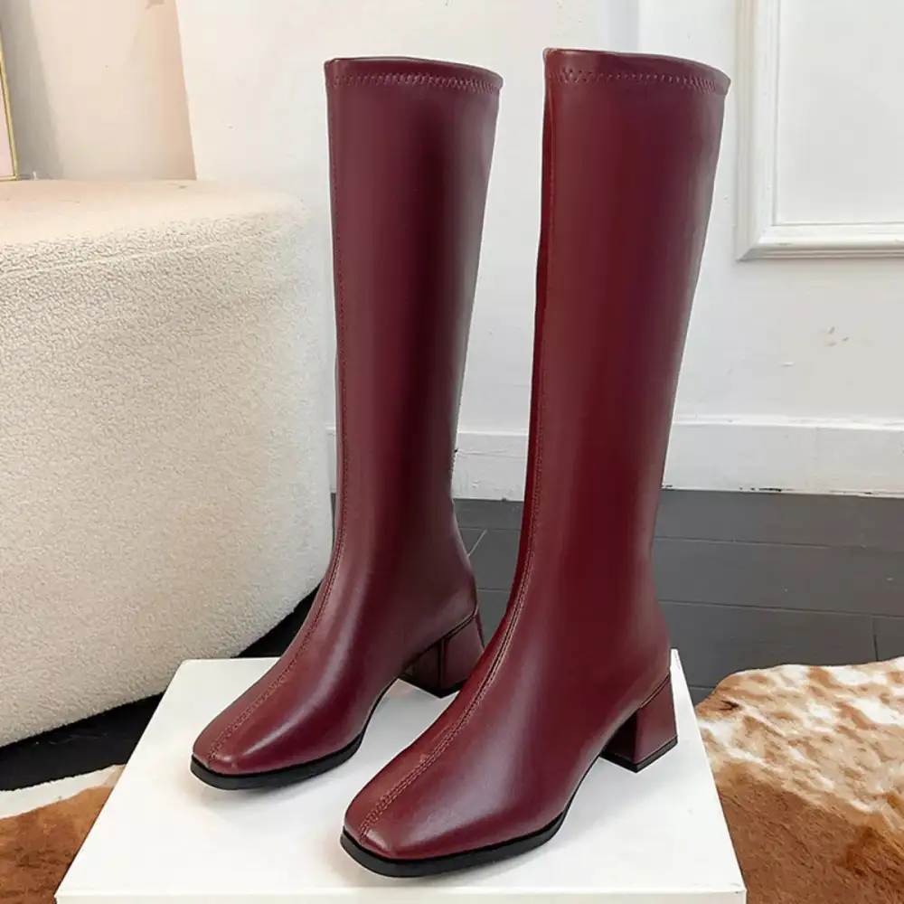 Classic Square Toe Block Heels Boots