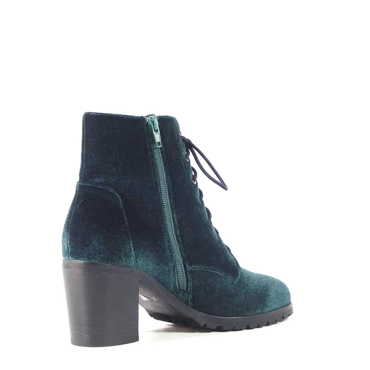 Velvet Lace Up Lug Sole Ankle Boots