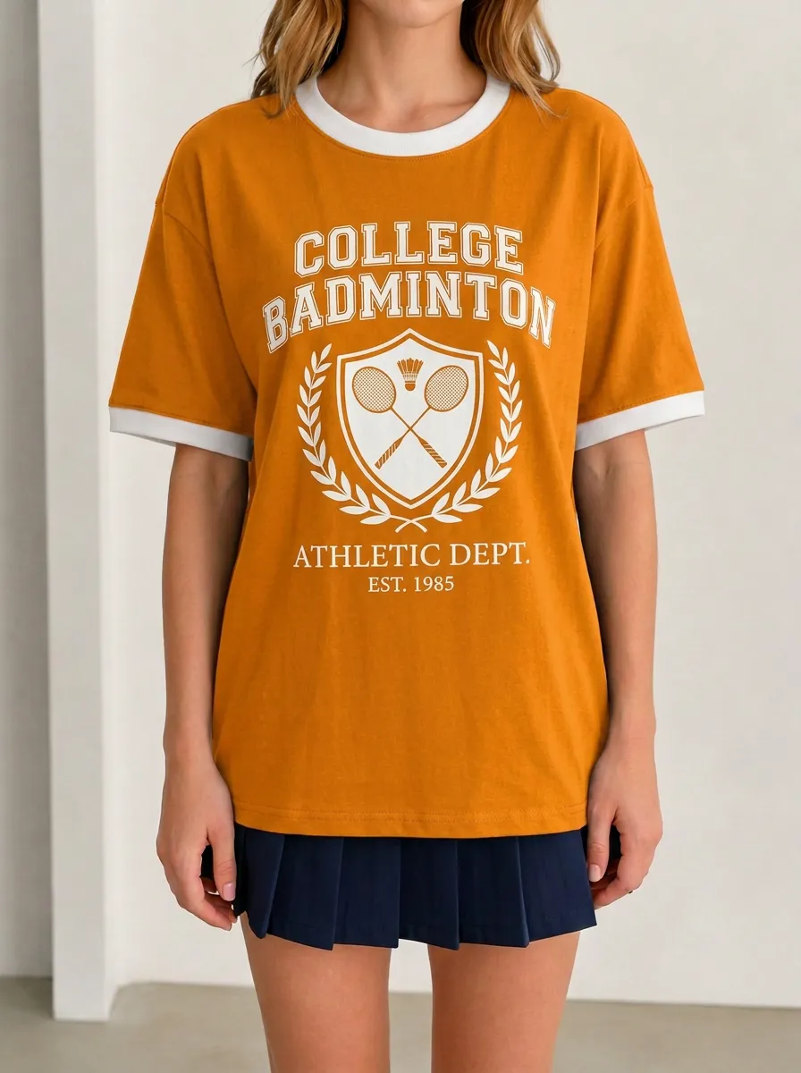 Women's College Badminton Athletic Dept Shield Printed T-shirt