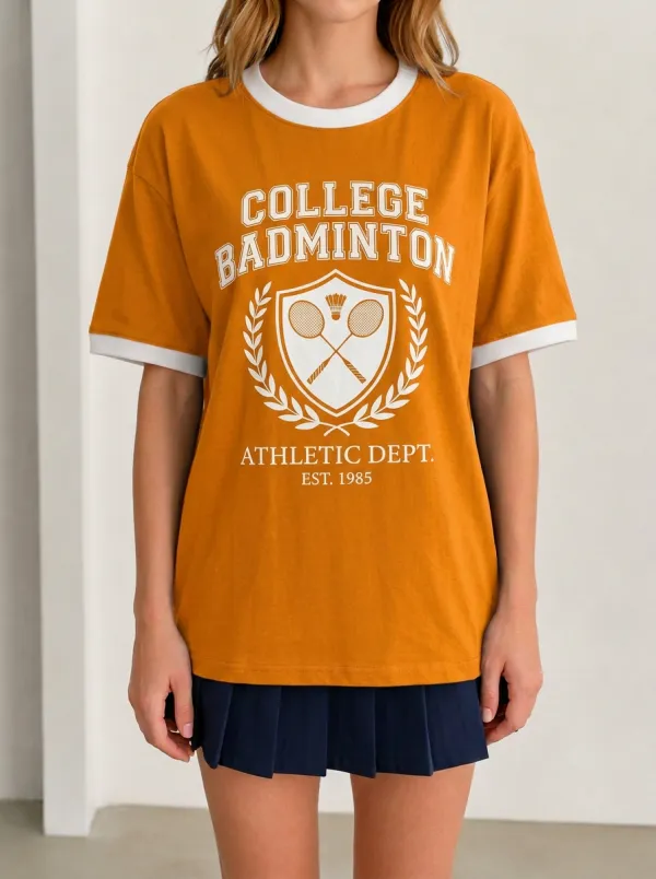 Women's College Badminton Athletic Dept Shield Printed T-shirt