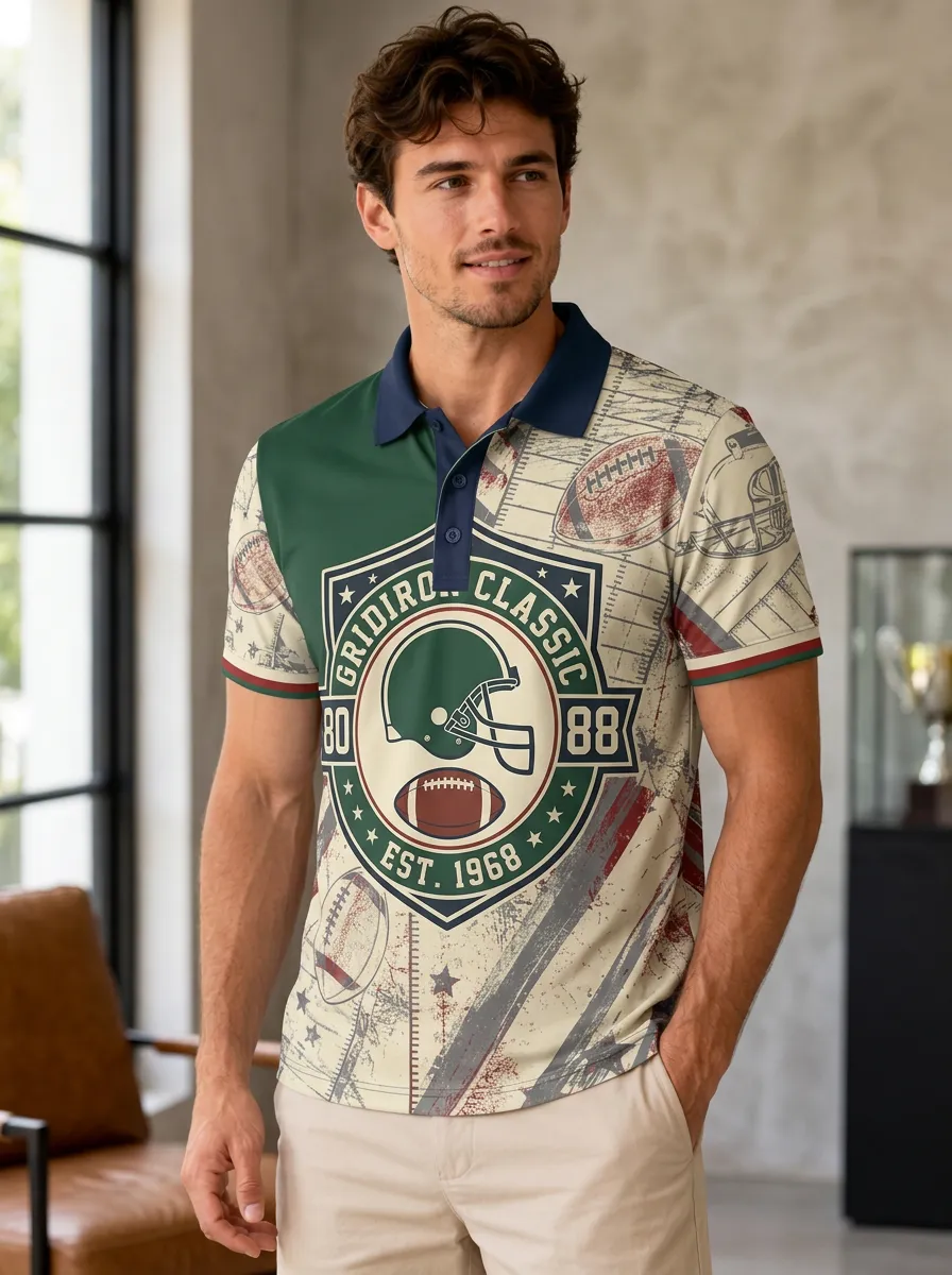 Men's Statement Gridiron Helmet Polo Shirt