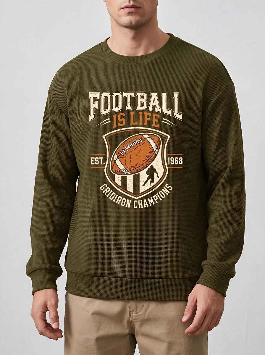 Men's Football Is Life Gridiron Champions Printed Waffle Sweatshirt