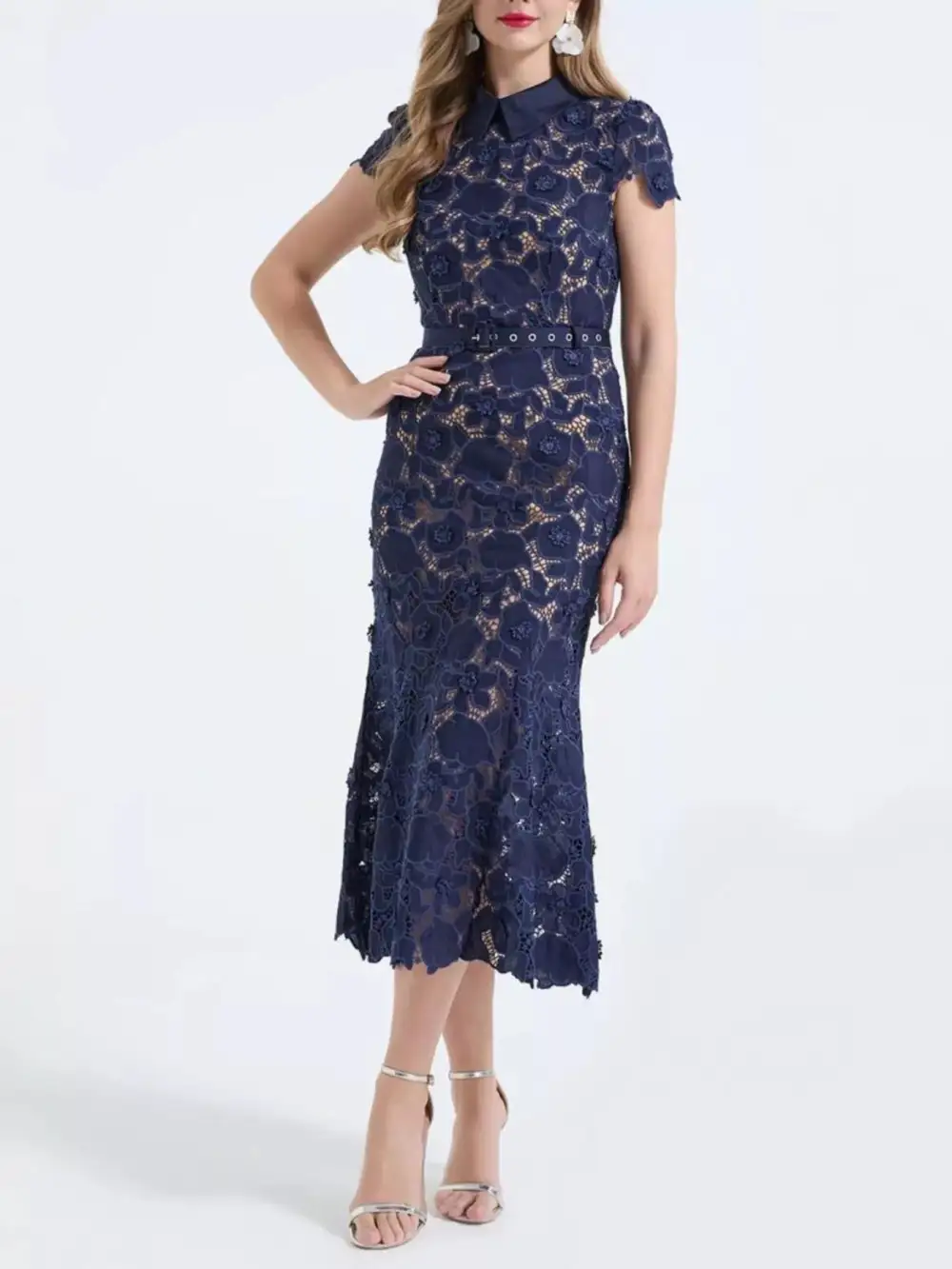 Lace Short Sleeve Midi Dress