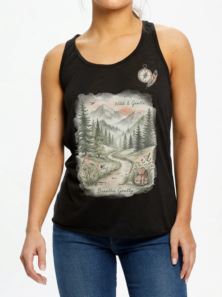 Women's Nature Hiking Lover Mountain Compass Printed Tank Top