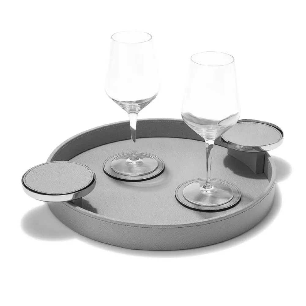 Round Tray with Coaster Holders