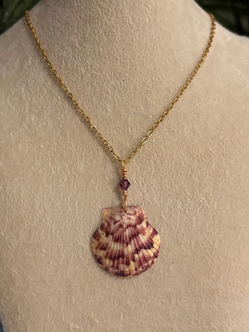 Crystal Accent Calico Shell Necklace