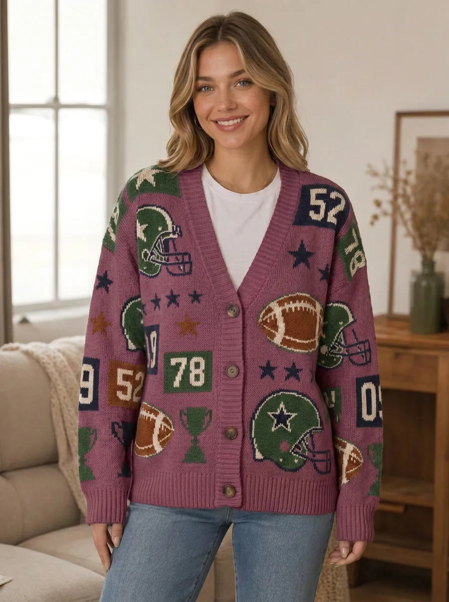 Women's Bold Gridiron Helmet Trophy Knit Cardigan