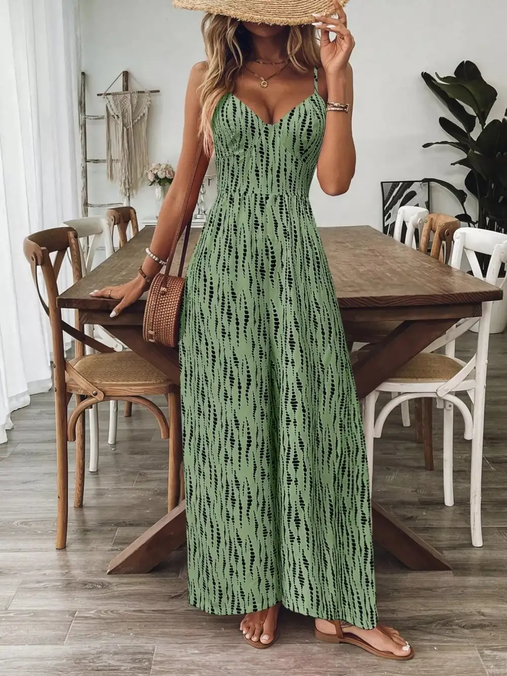 Spaghetti Strap Wide Leg Jumpsuit Accessory