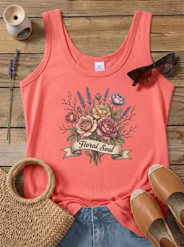 Floral Soul Bouquet Lavender Rose Ribbed Tank Top