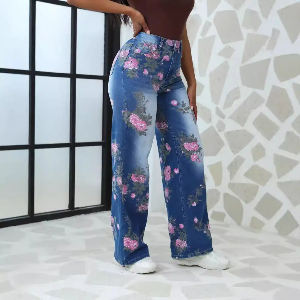 Printed Wide Leg Jeans