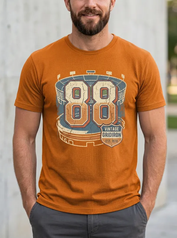 Men's Football Fan 88 Stadium Vintage Gridiron Printed T-shirt