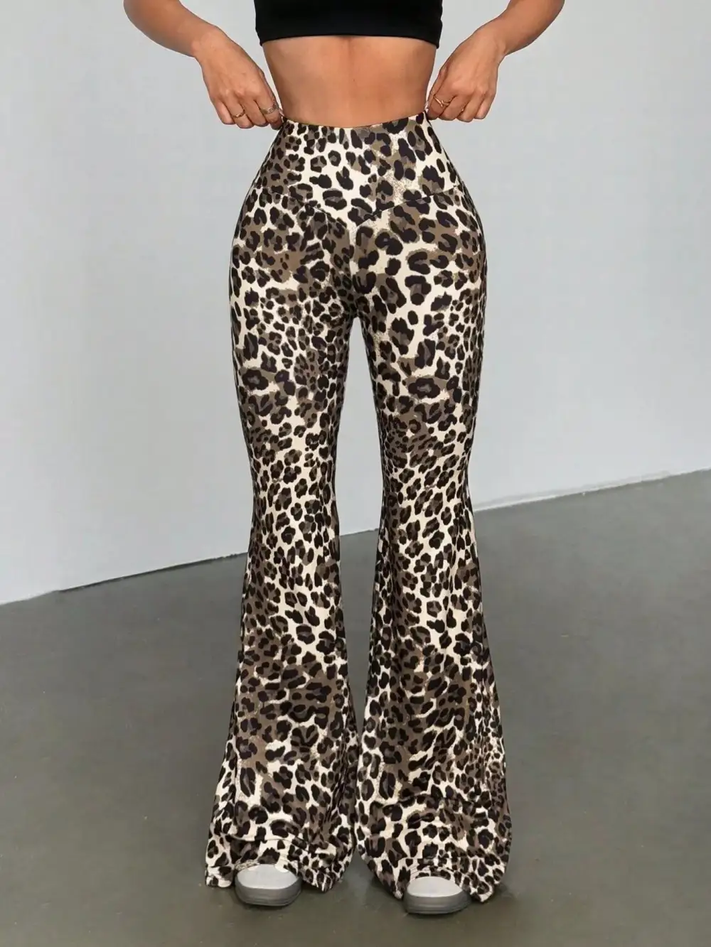 Animal Print High Waist Flared Casual Pants