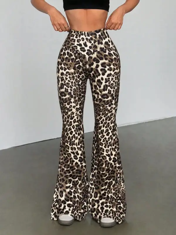 Animal Print High Waist Flared Casual Pants