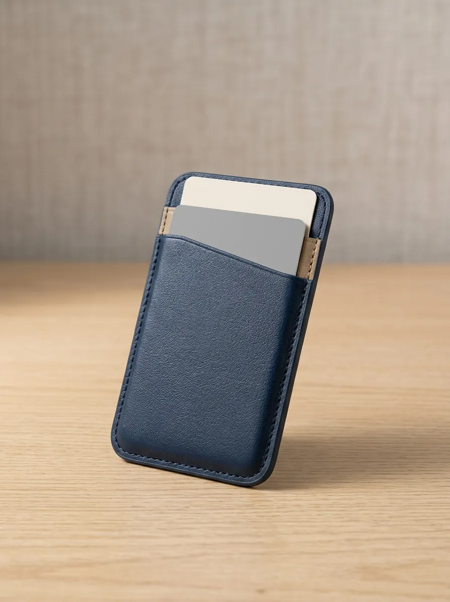 Navy Leather Phone Card Holder