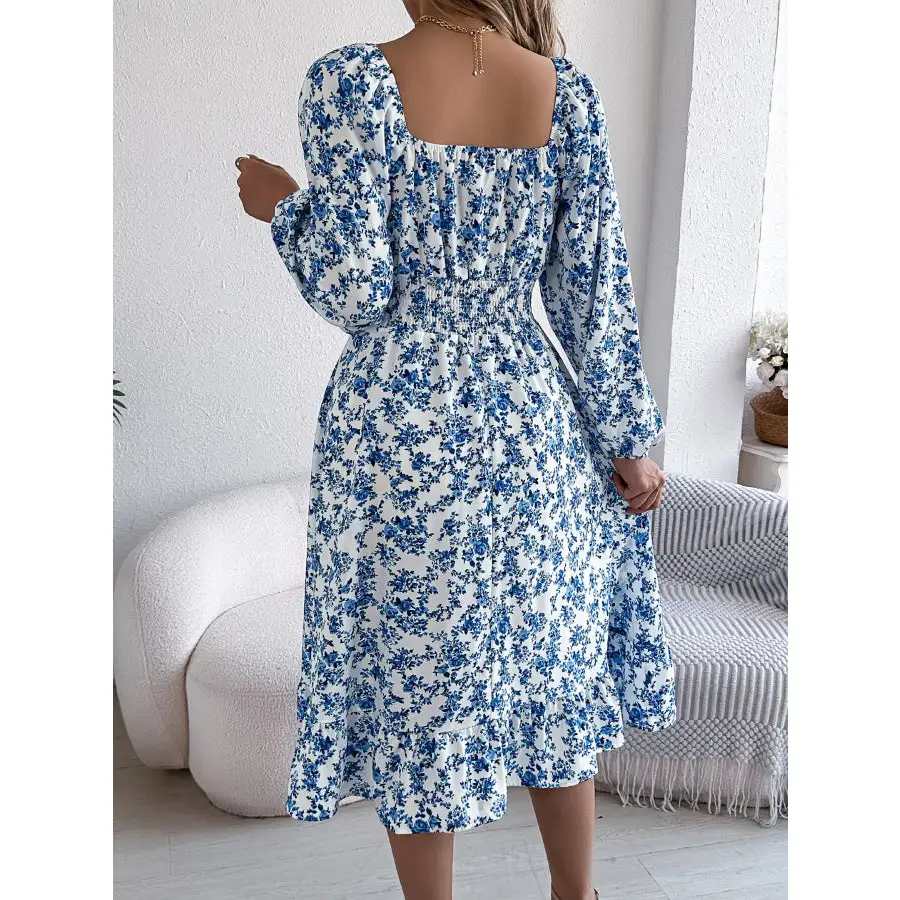 Long Sleeve Square Neck Midi Dress