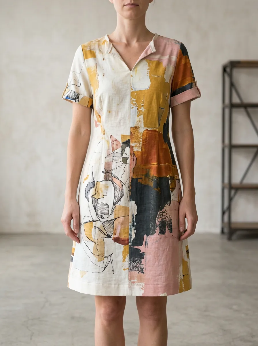 Women's Abstract Art Geometric Printed V-Neck Dress