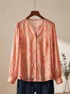 Flamingo Floral Nature Women's Loose Printed Blouse