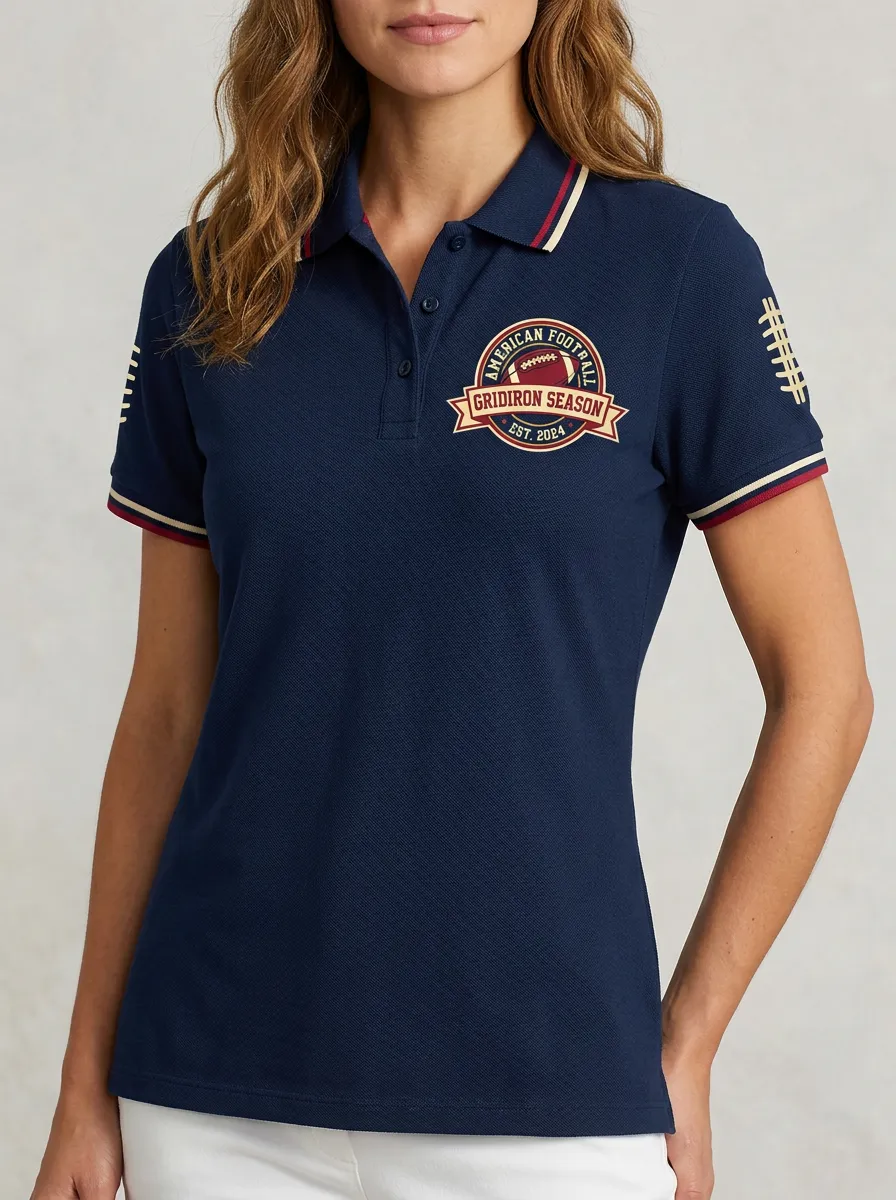 Women's American Football Gridiron Season Emblem Printed Polo Shirt