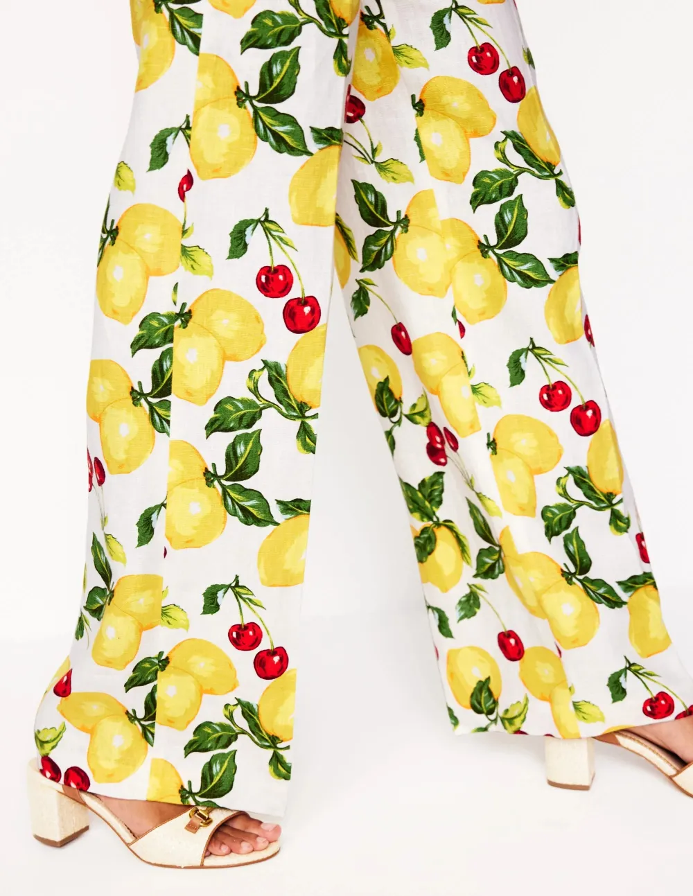 Ivory Cherry - Print Linen Jeans