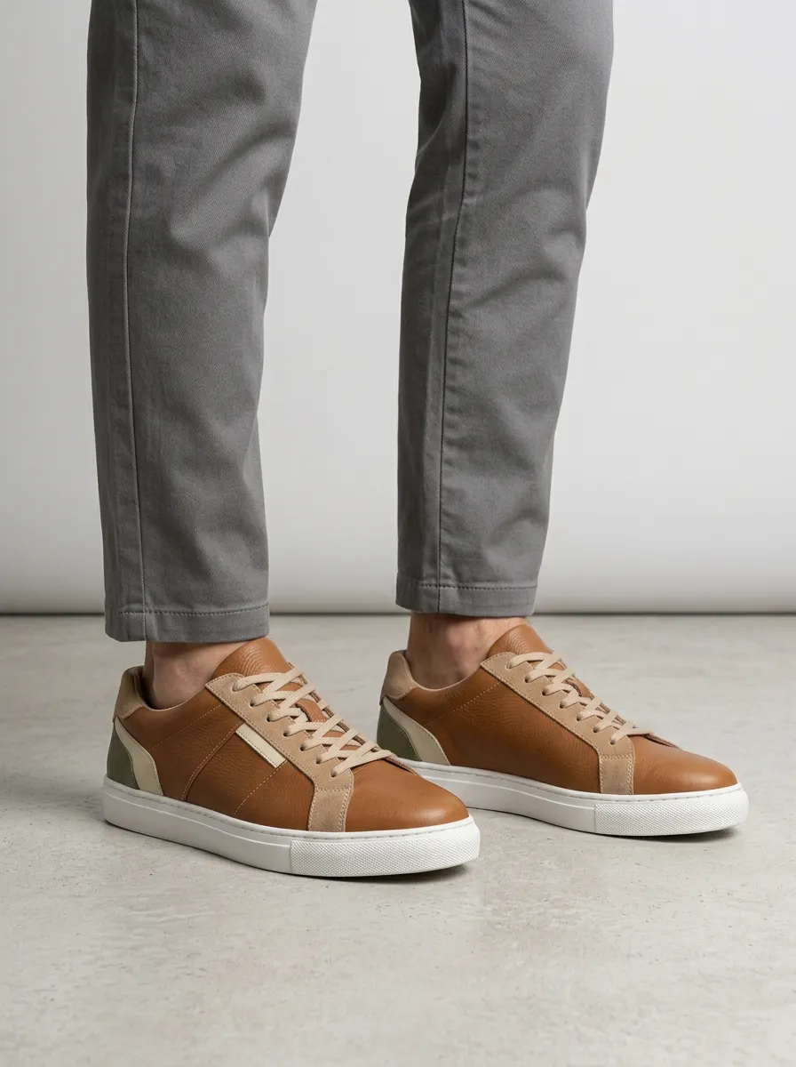 Men's Casual Fashion Leather Suede Paneled Sneakers