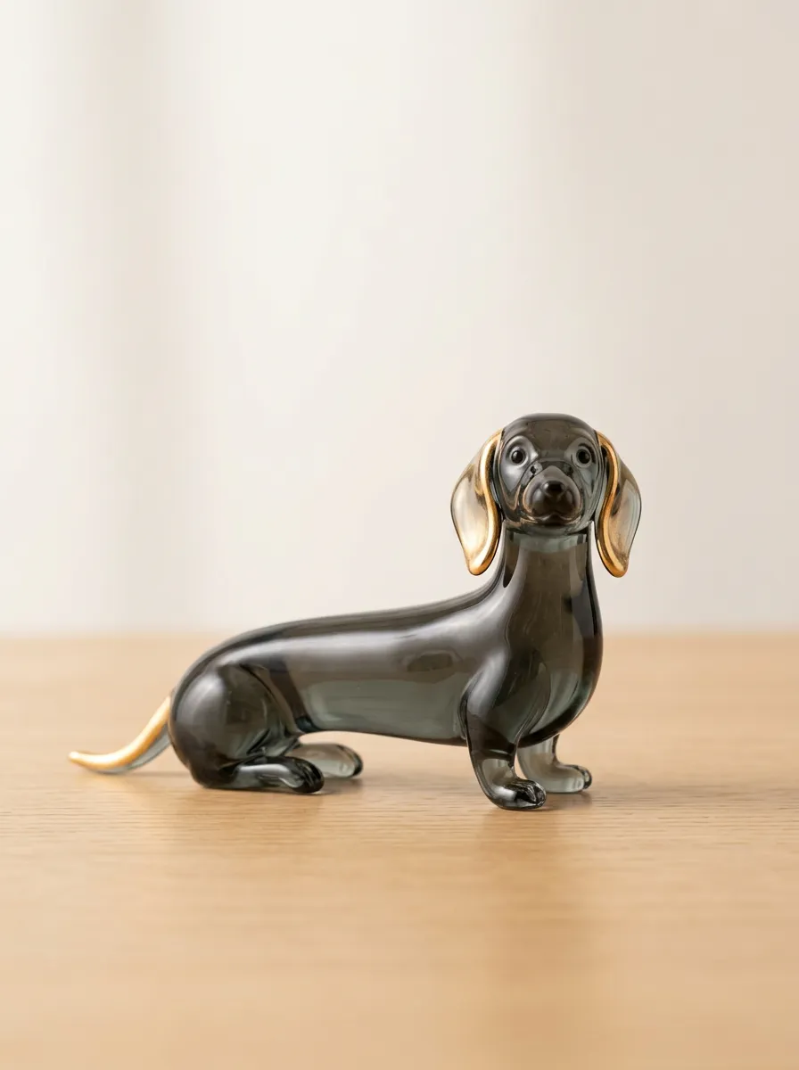 Dachshund Glass Figurine with Metallic Accent