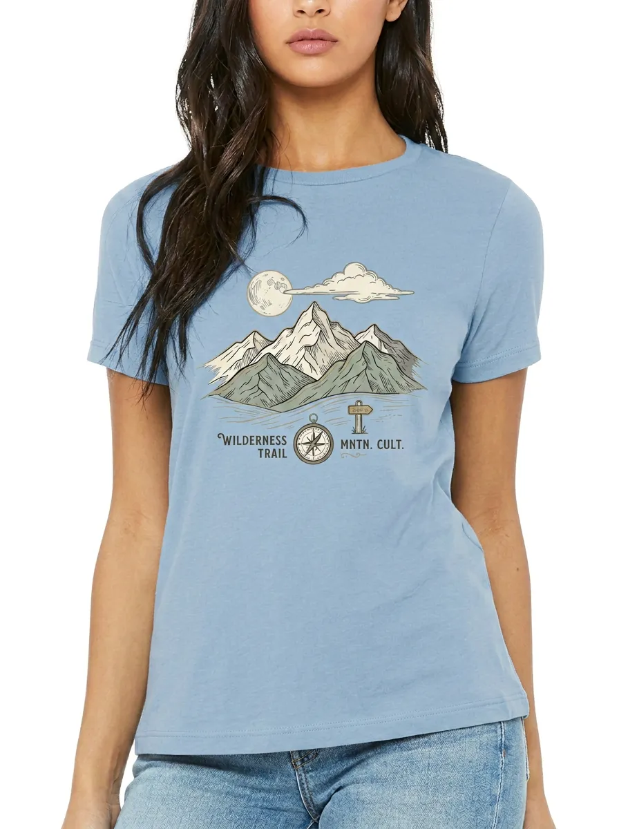 Women's Hiking Nature Lover Mountain Compass Printed T-shirt