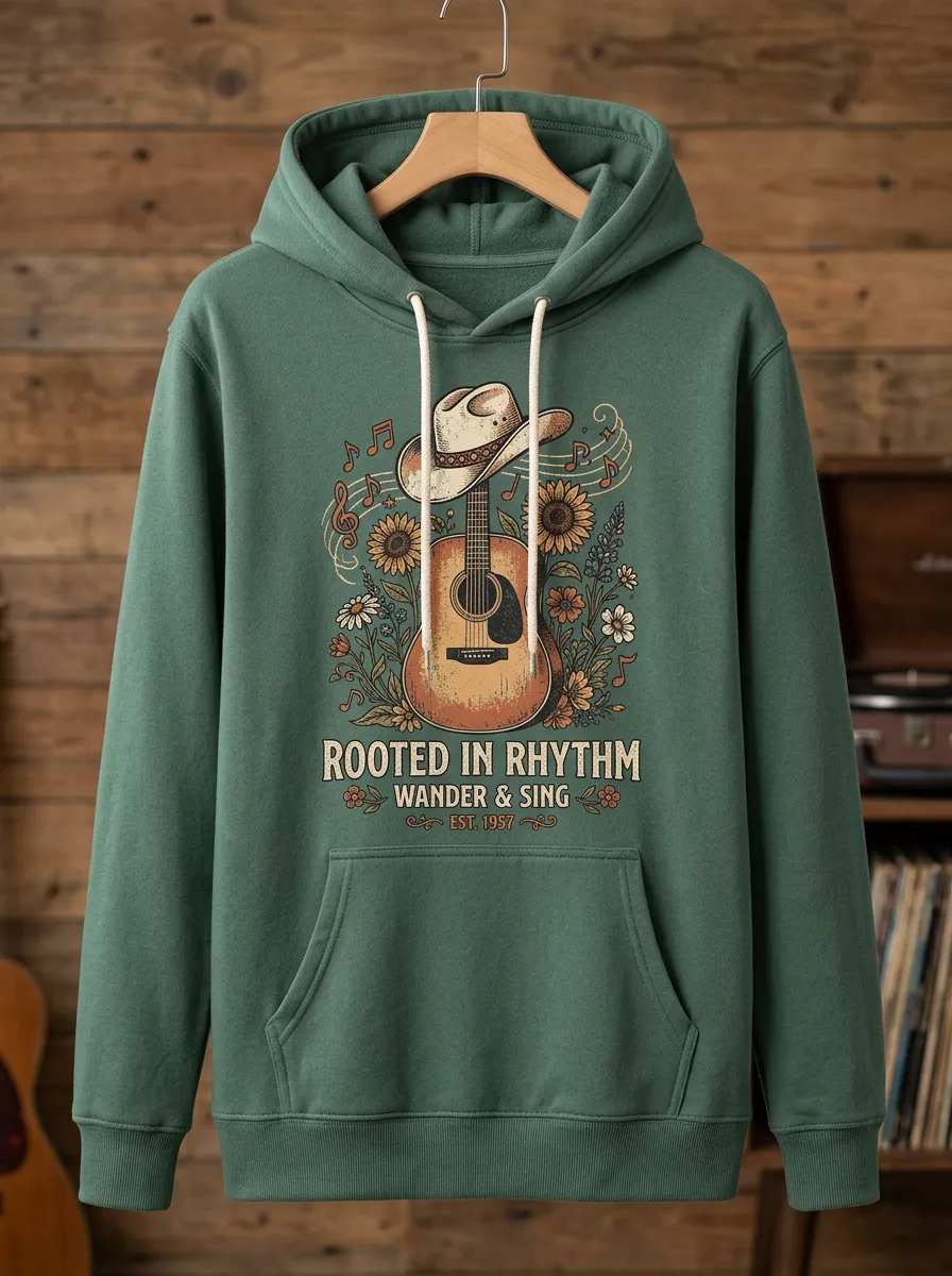 Western Guitar Floral Country Music Graphic Hoodie
