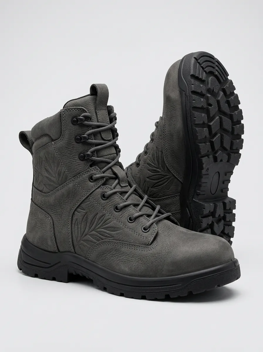 Unisex Nature Lover Tropical Leaf Embossed Print Work Boots