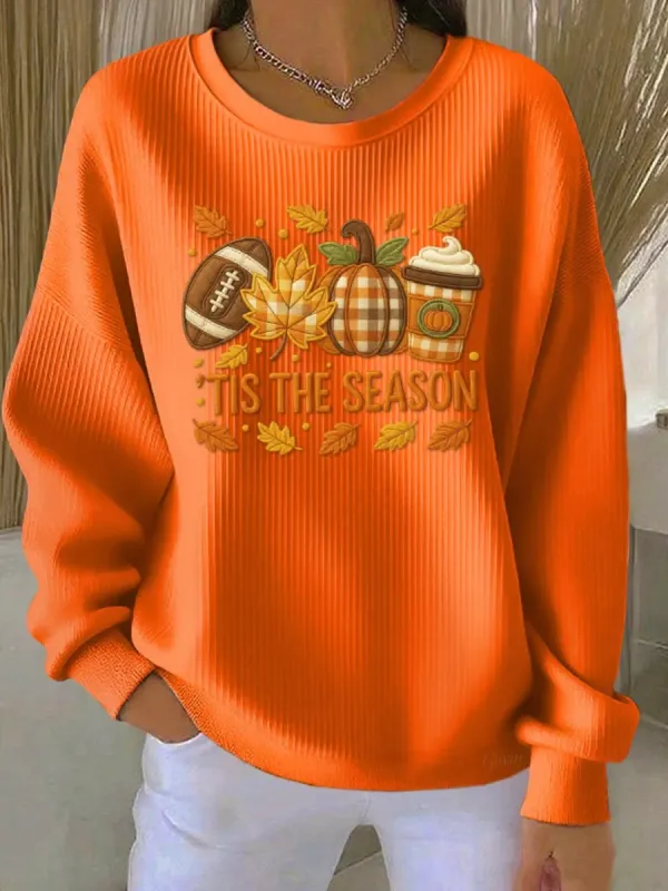 Casual Crew Neck Maple Leaf Sweatshirt