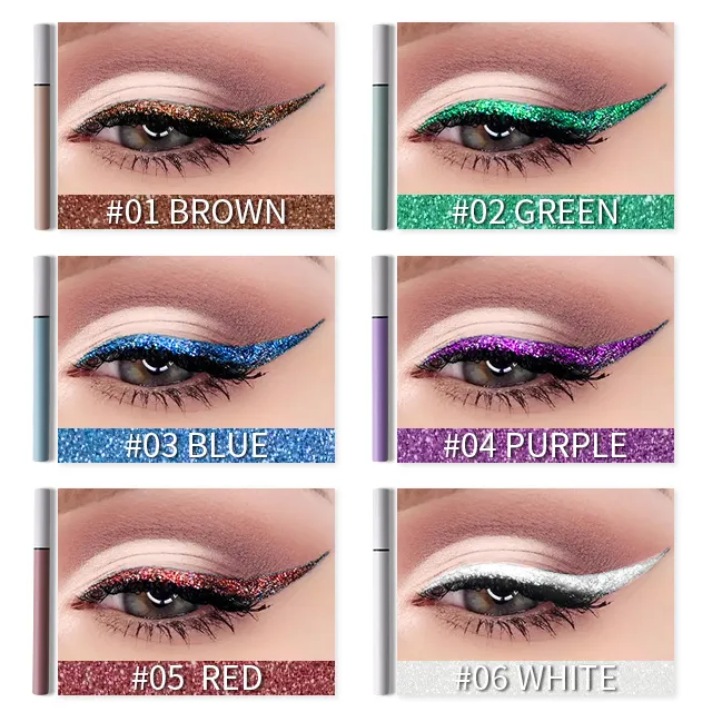 6 Colors Pearl Glitter Eyeliner Pencil for Women Waterproof Mineral Liquid Eyeliner for Eye Makeup