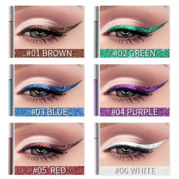 6 Colors Pearl Glitter Eyeliner Pencil for Women Waterproof Mineral Liquid Eyeliner for Eye Makeup