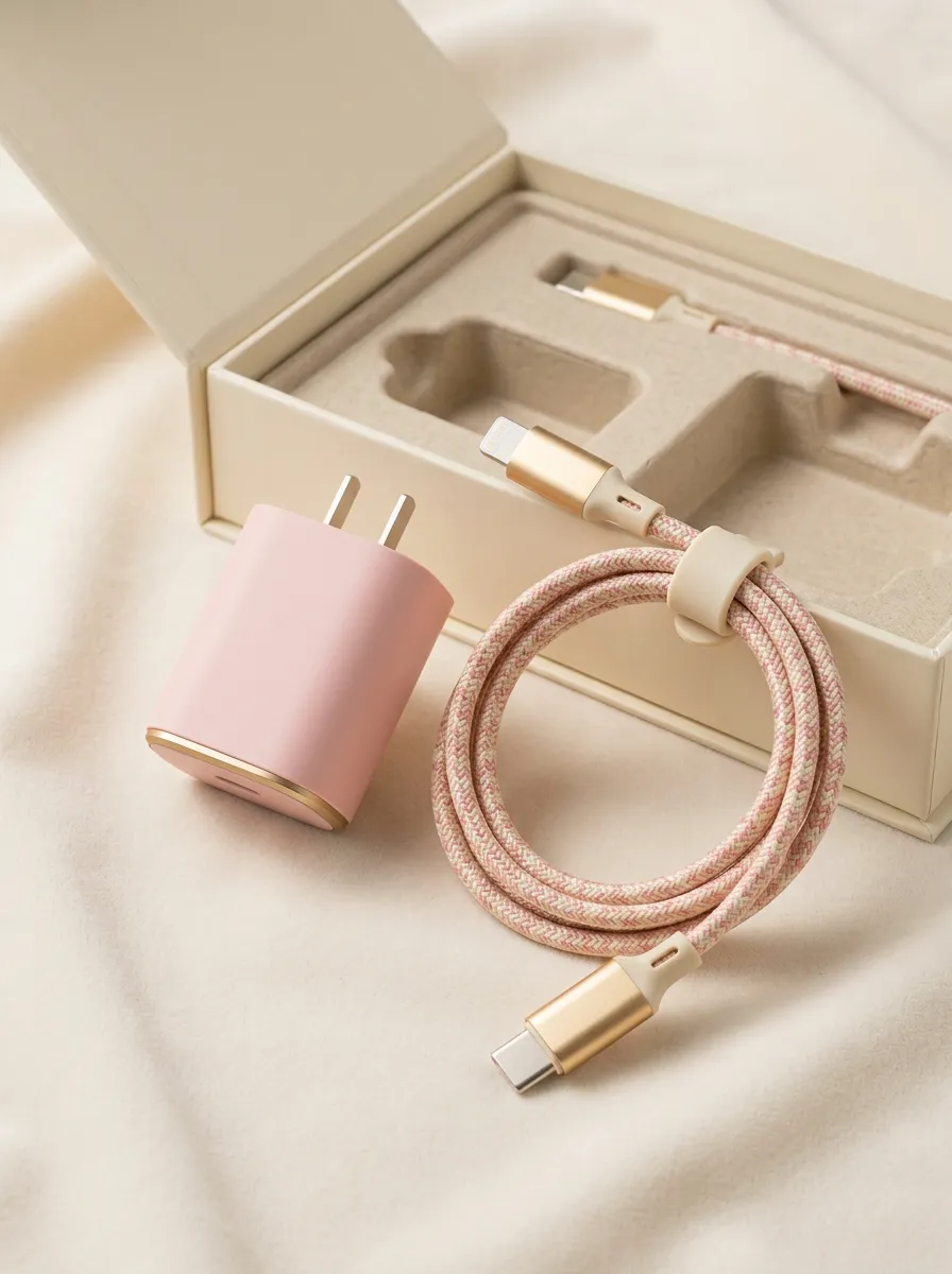 Pastel Pink Braided Charger and Cable Set