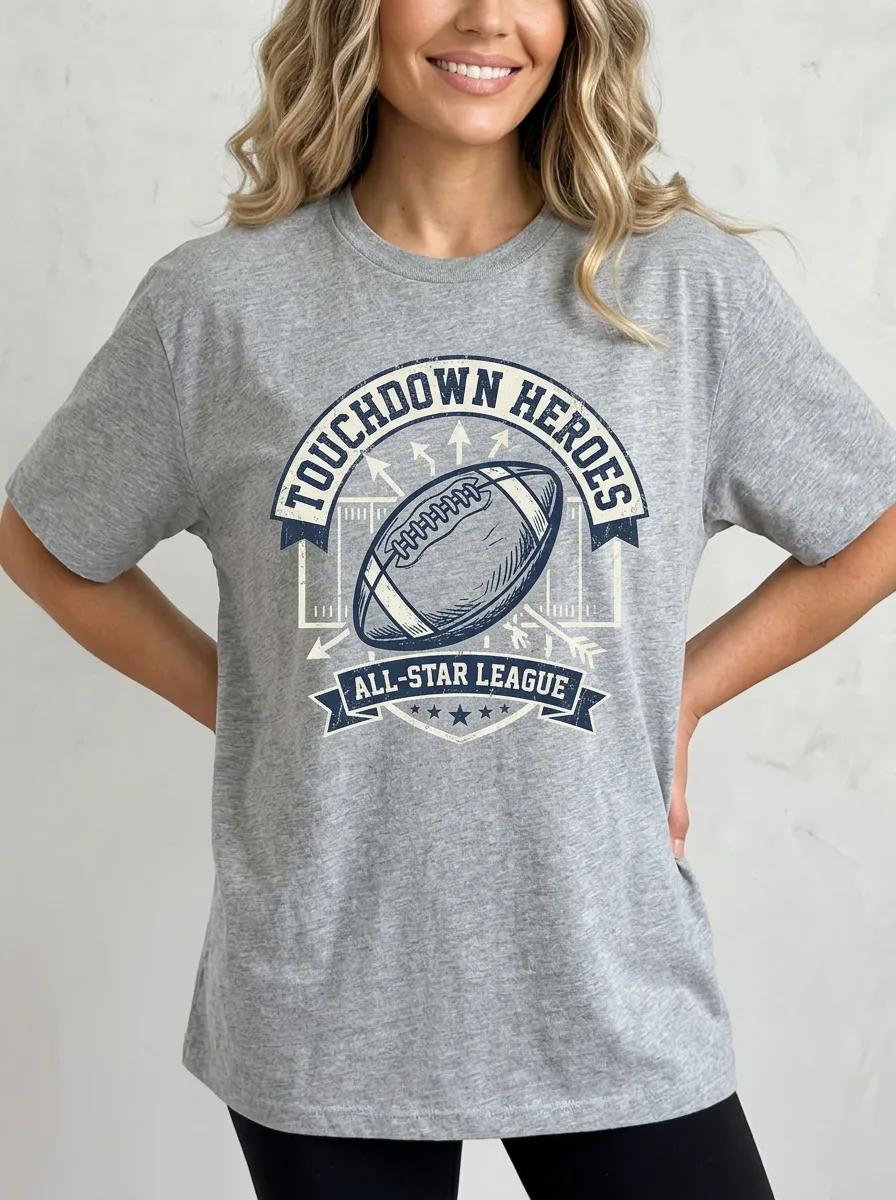 Women's Football Lover Touchdown Heroes Graphic Printed T-Shirt