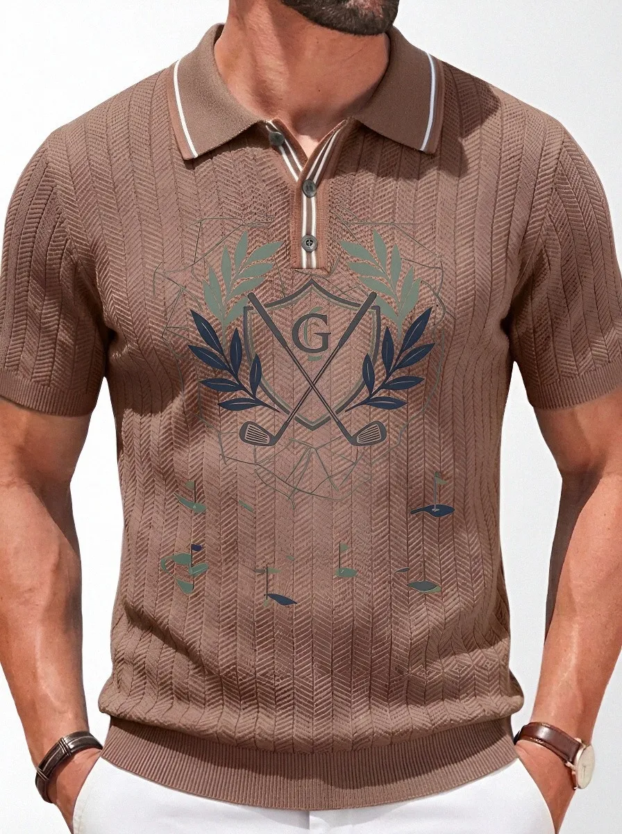 Men's Golf Lover Crest Emblem Printed Polo Shirt