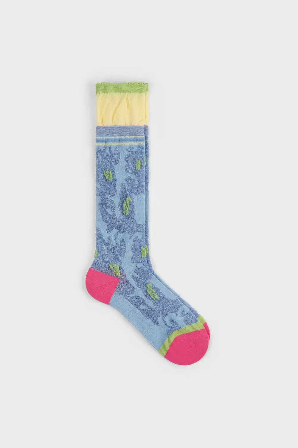 Modern Metallic Floral Heeled Varsity Trim Cuffed Socks