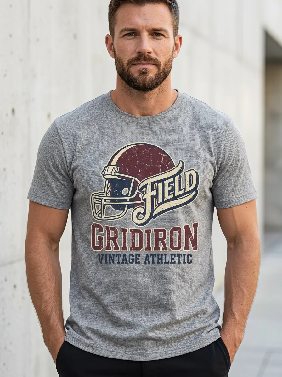 Men's Bold Helmet Football Gridiron Crew Neck Graphic T-Shirt