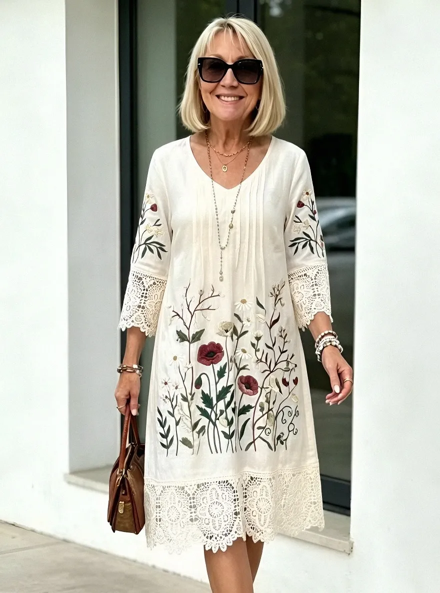 Women's Summer Vacation Poppy Floral Embroidered Printed Dress