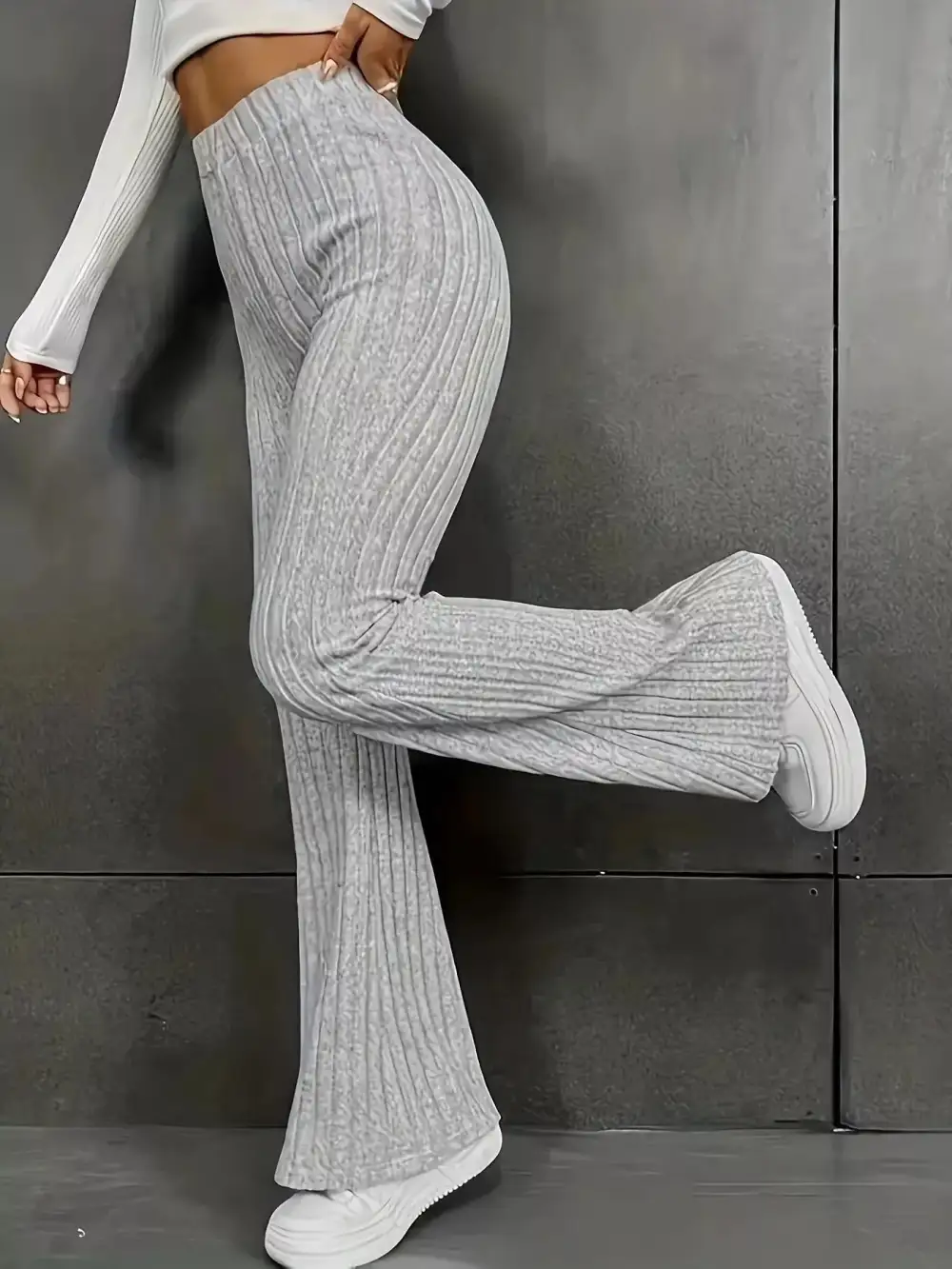 Knit High Waist Flared Casual Pants