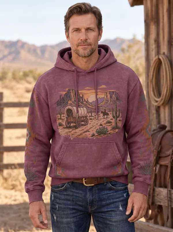 Prairie Sky Wagon Desert Sunset Style Men's Western Sweatshirt