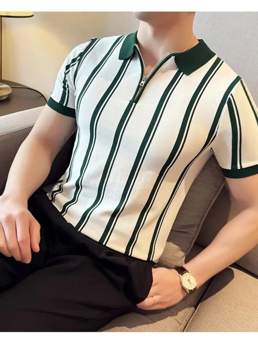 Simple Striped Collared Polo Shirt