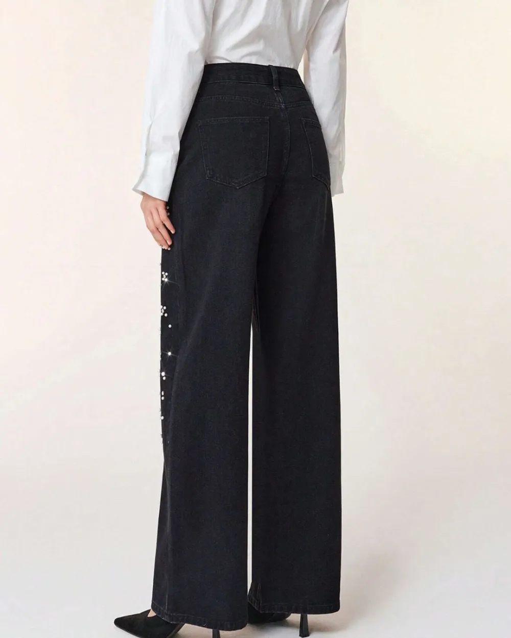 Beaded Relaxed Straight-Leg Jeans
