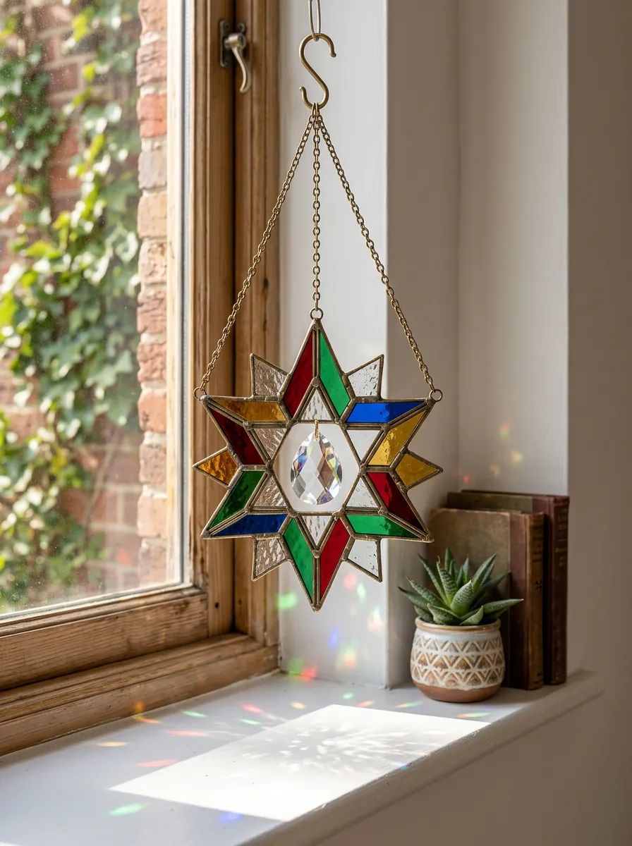 Stained Glass Star Crystal Prism Suncatcher