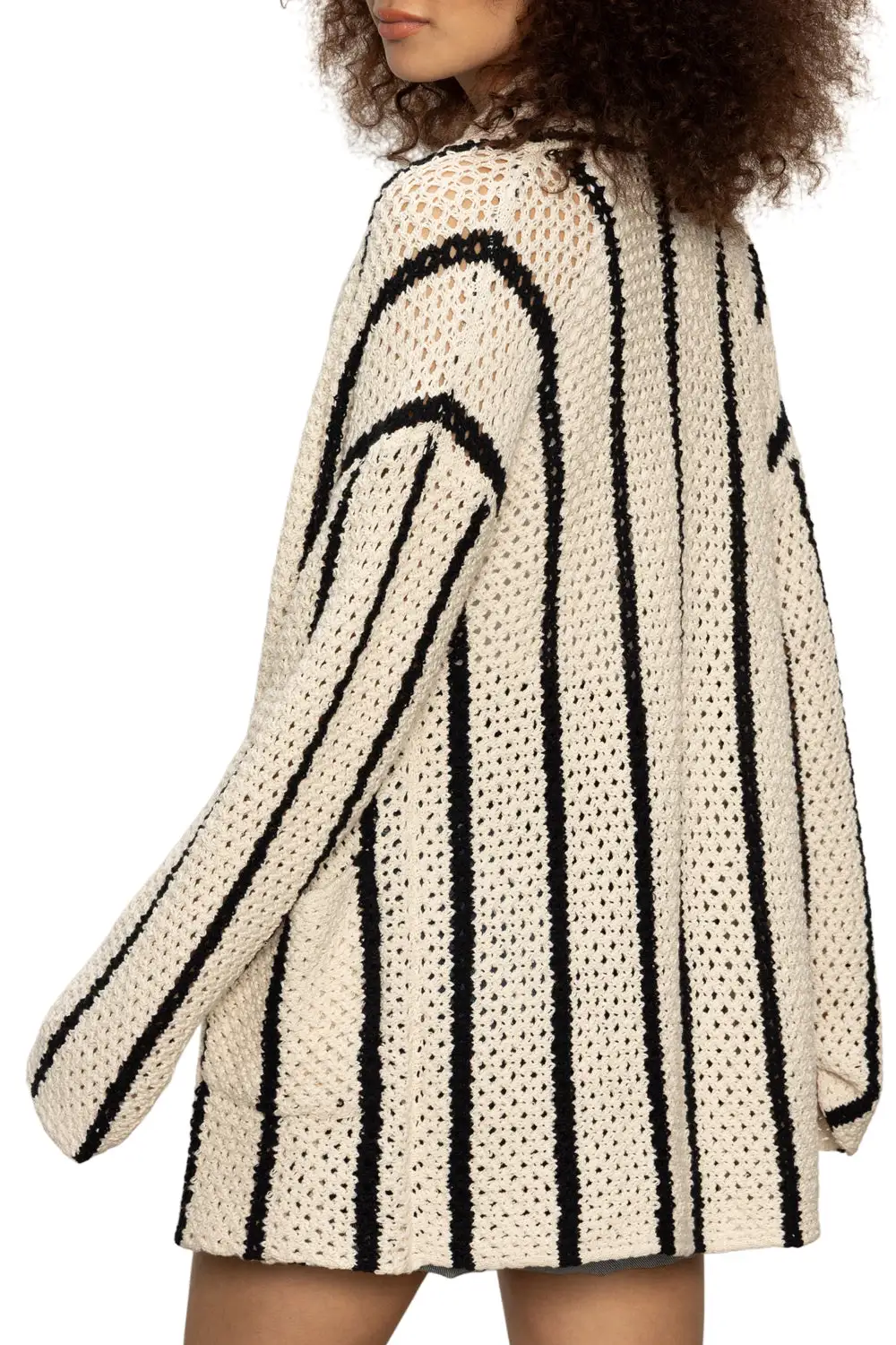Striped Openwork Oversized Relaxed Cardigan
