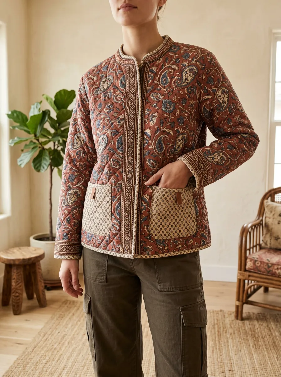Women's Modern Bohemian Paisley Quilted Jacket