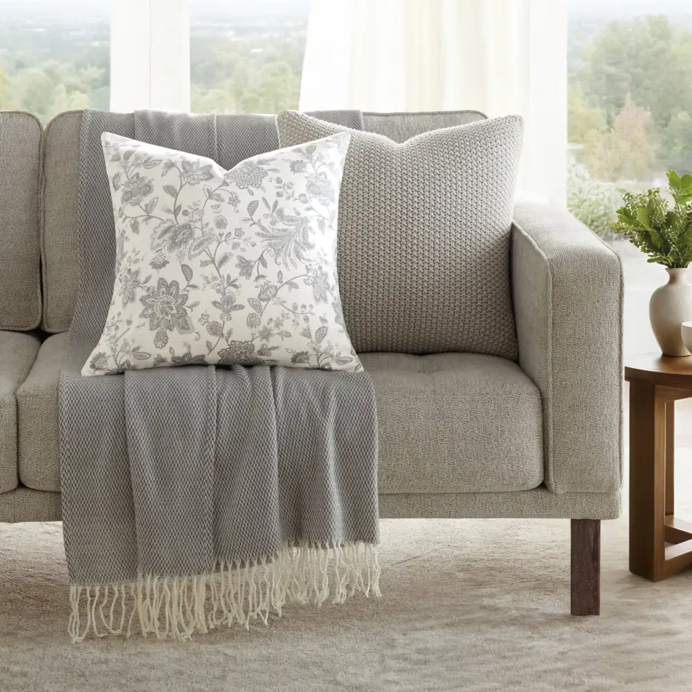 Seed Stitch Knit with Jacobean  Throw Pillows