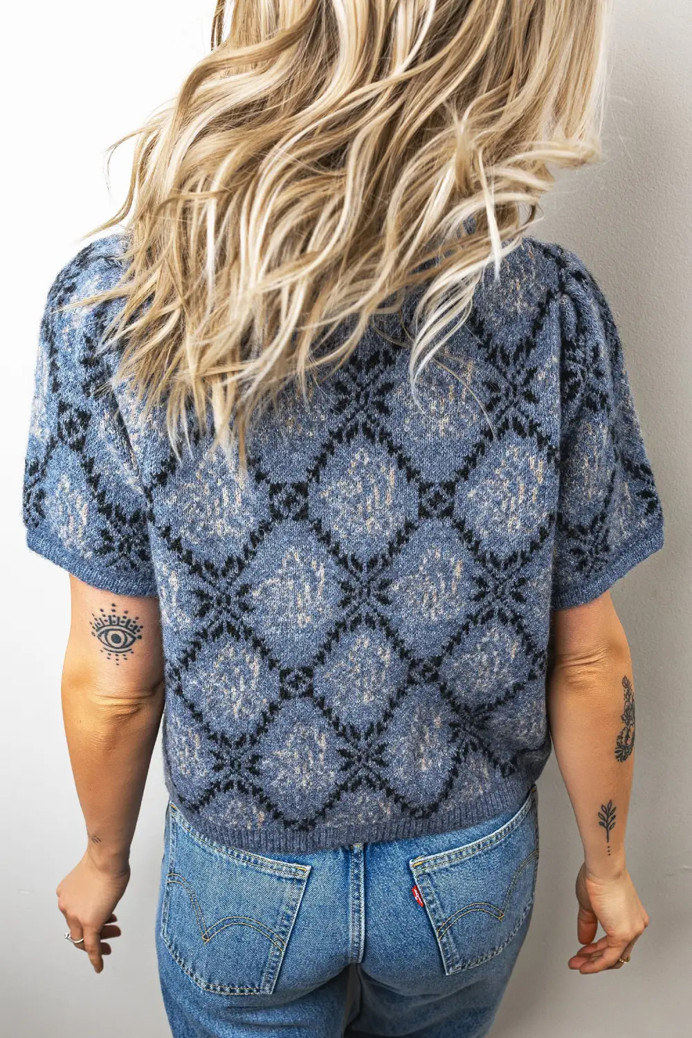 Button-Front Round-Neck Short-Sleeve Knit Cardigan