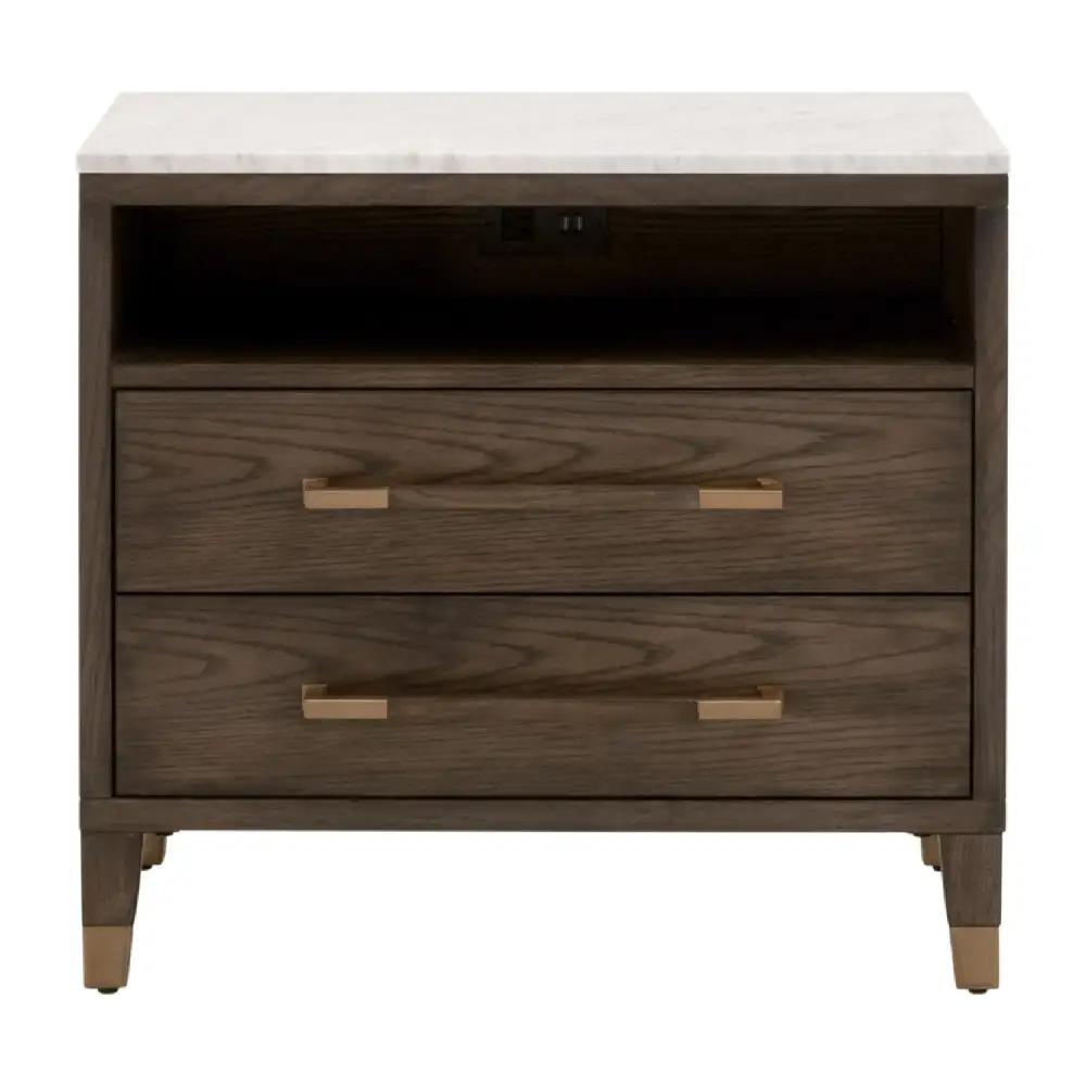 Marble Top Oak Drawer Nightstand