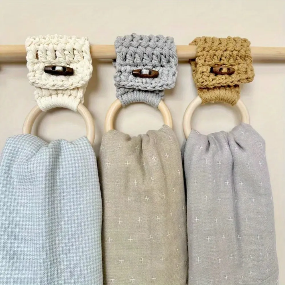3 Pcs Rustic Crochet Towel Ring