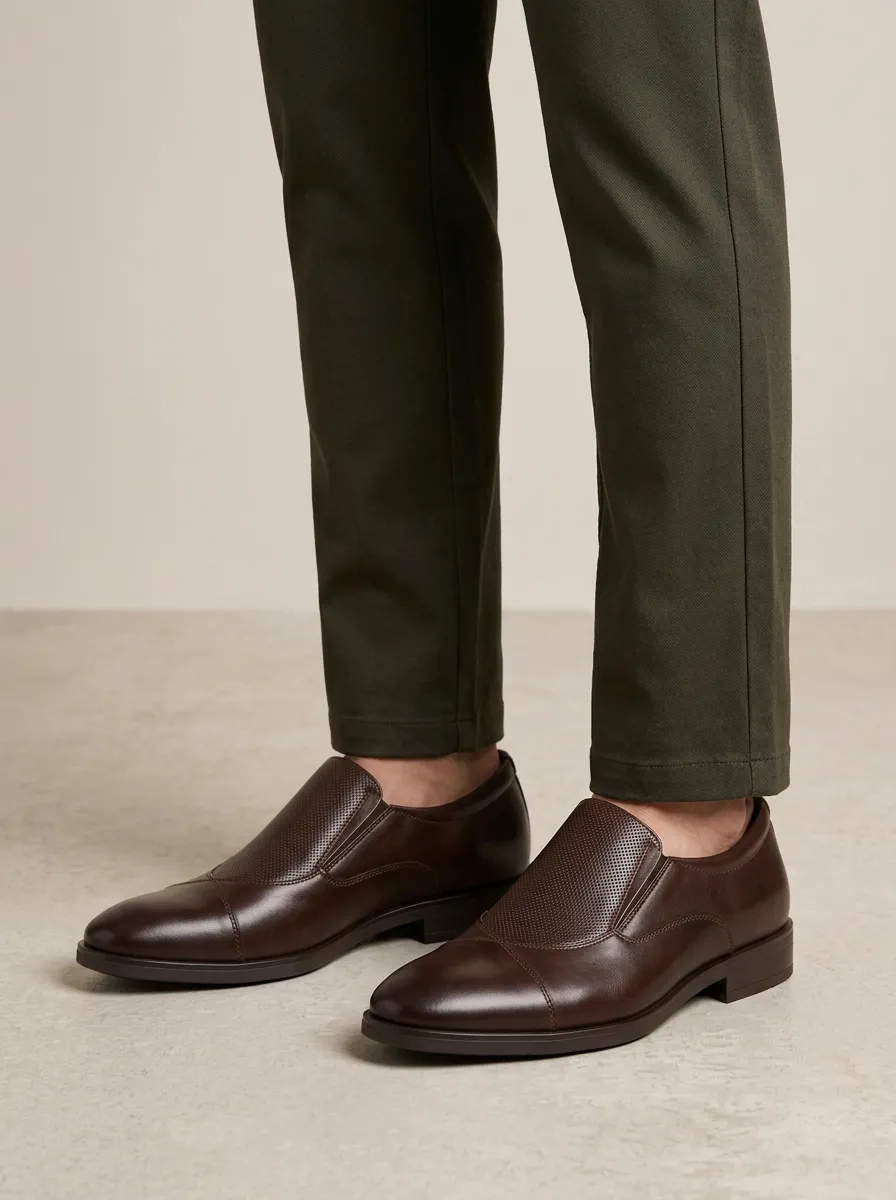 Men's Business Casual Perforated Leather Slip-On Shoes