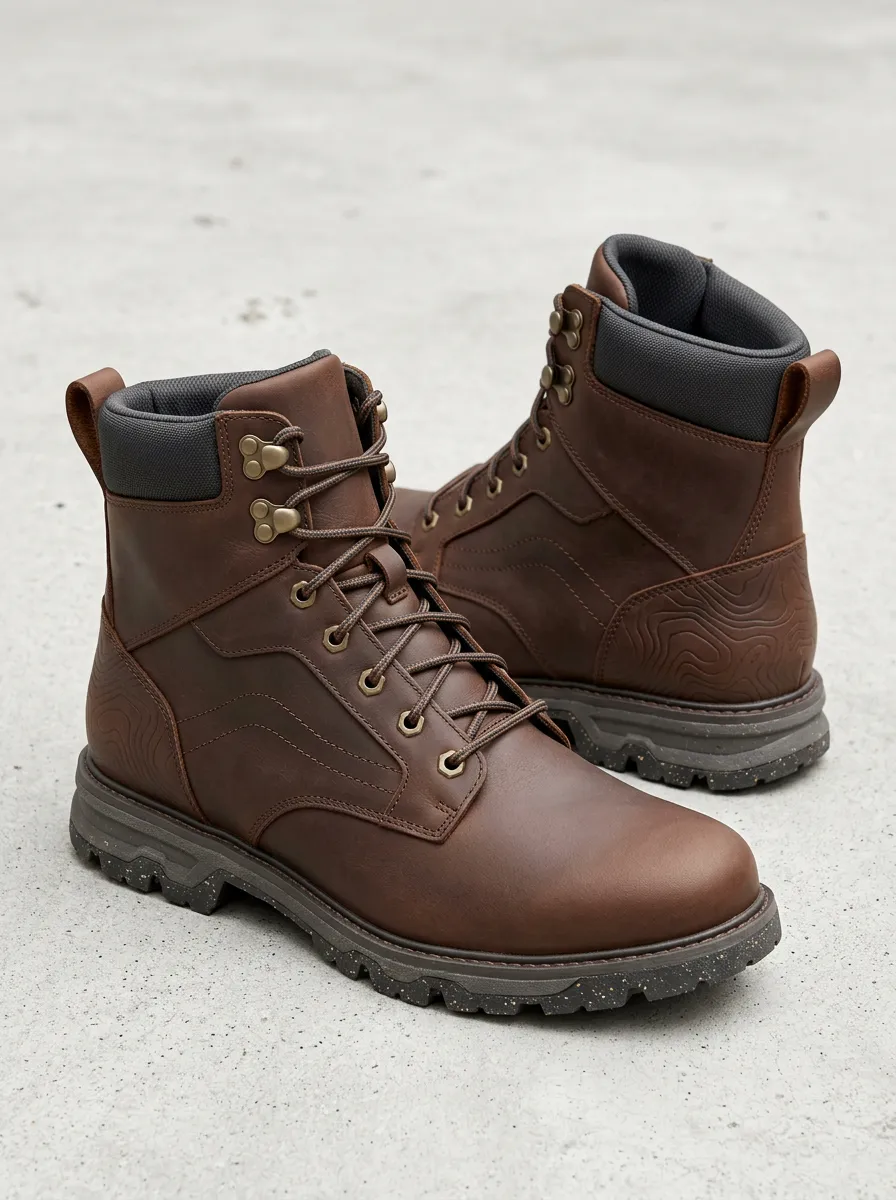 Unisex Weekend Outdoor Enthusiast Topographic Pattern Print Work Boots